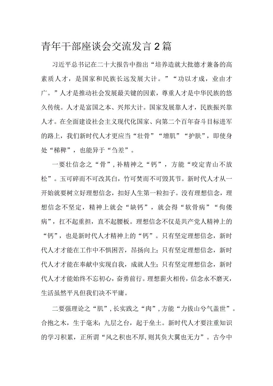 青年干部座谈会交流发言2篇.docx_第1页