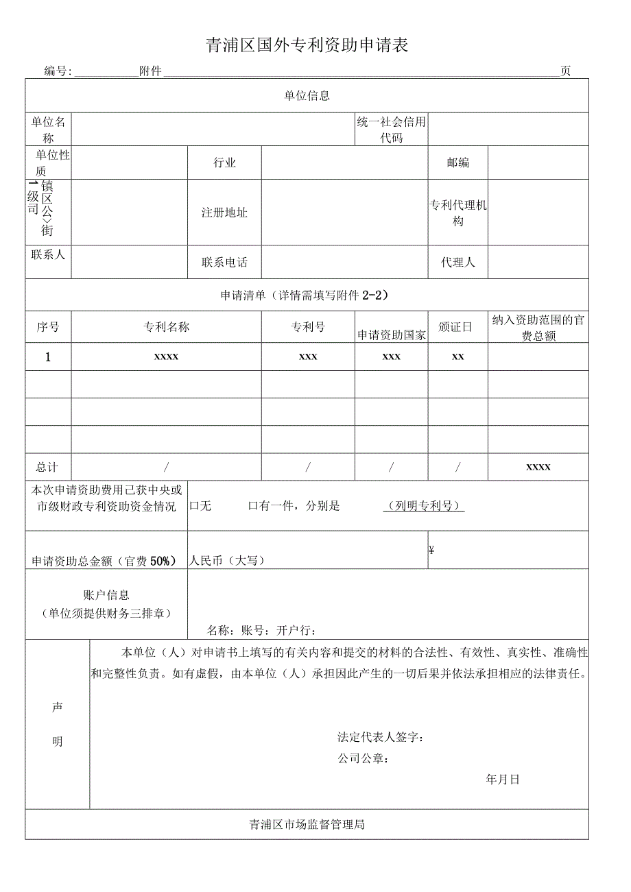 青浦区国外专利资助申请表.docx_第1页