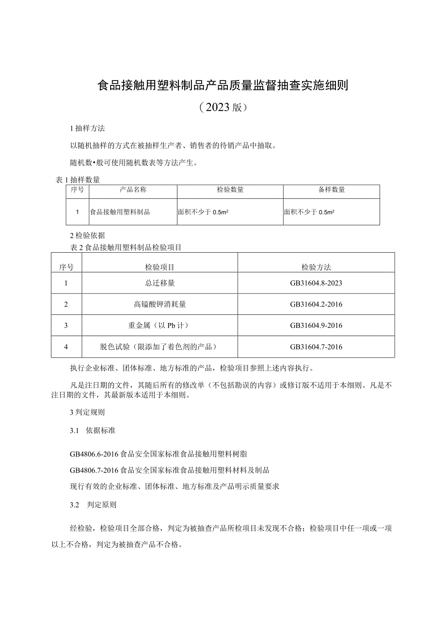 食品接触用塑料制品产品质量监督抽查实施细则 (2023年版).docx_第1页