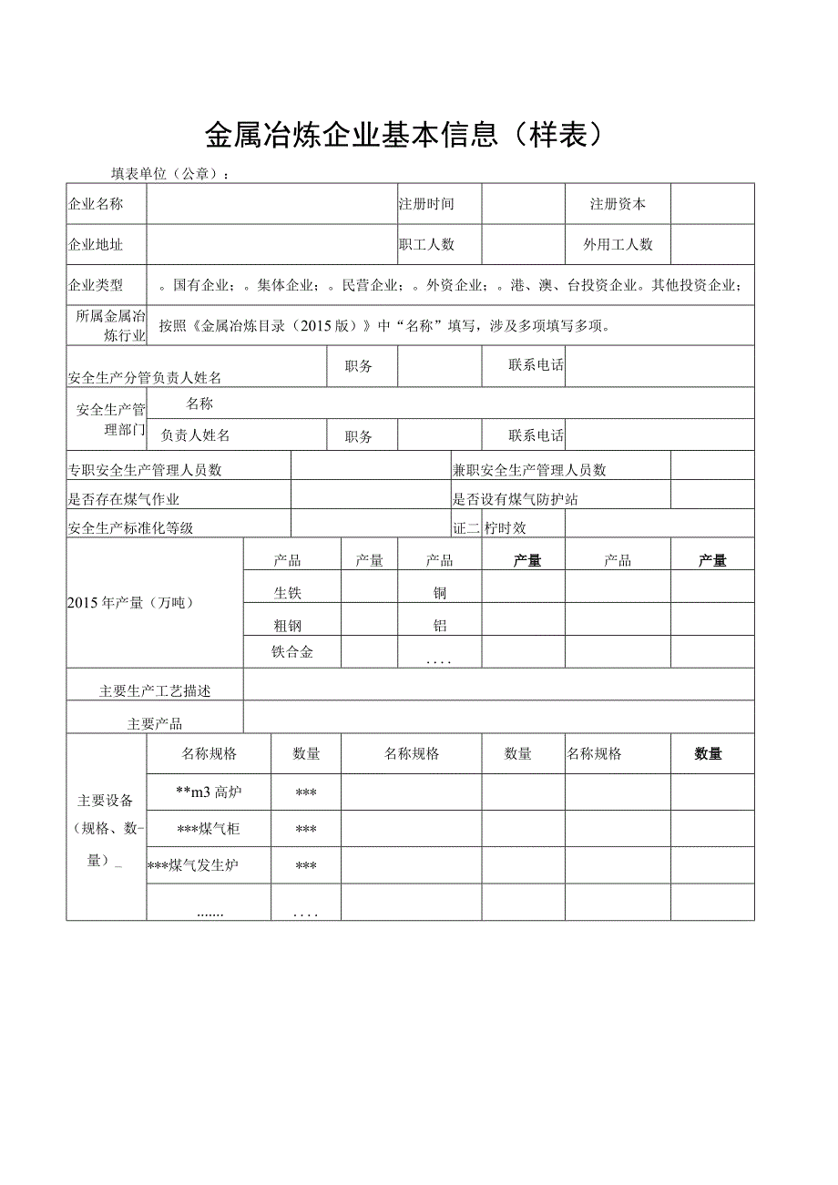 金属冶炼企业基本信息样表.docx_第1页