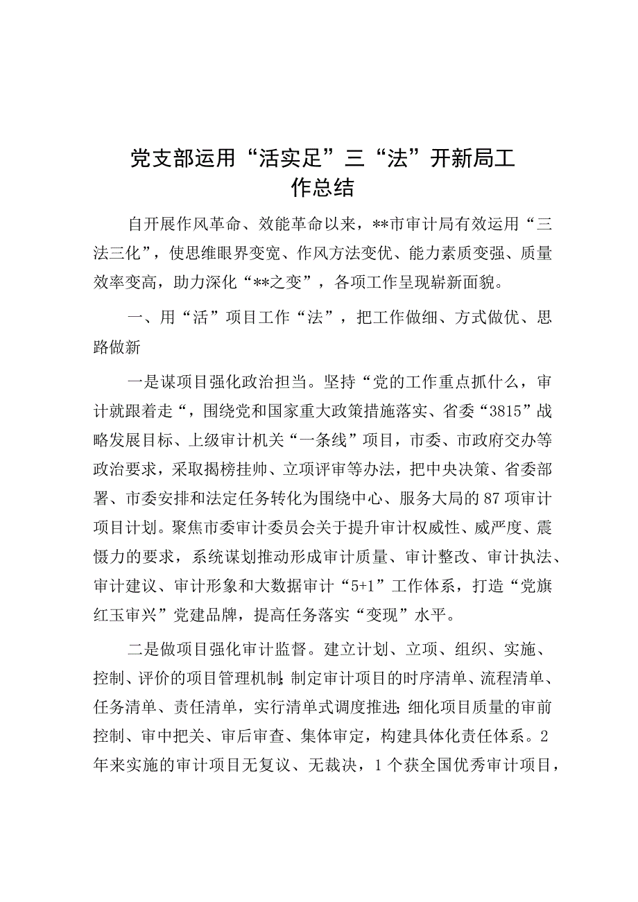 运用“活实足”三“法”开新局工作总结（党支部）.docx_第1页