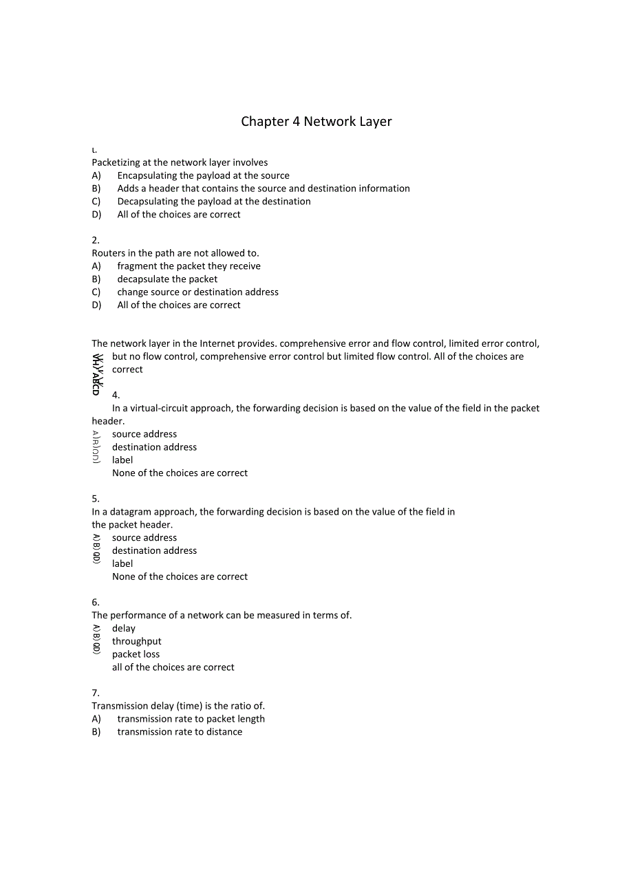 计算机网络教程自顶向下方法选择题及答案-Chapt-4-Network-Layer-QUIZZ.docx_第1页