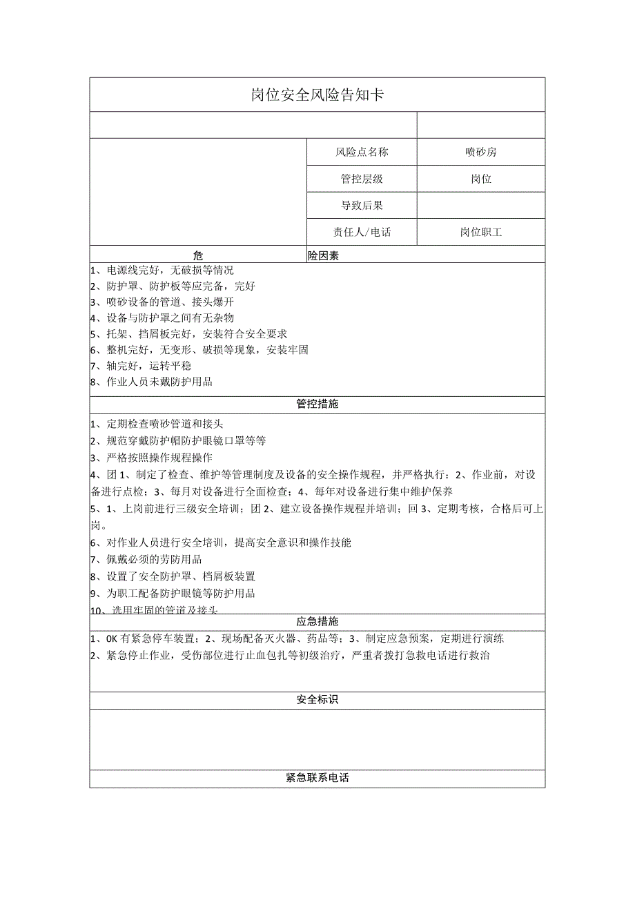 重型装备有限公司喷砂房岗位风险告知卡.docx_第1页