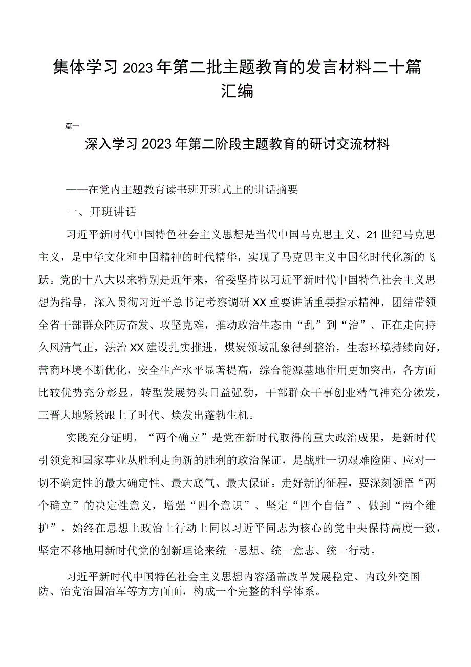 集体学习2023年第二批主题教育的发言材料二十篇汇编.docx_第1页