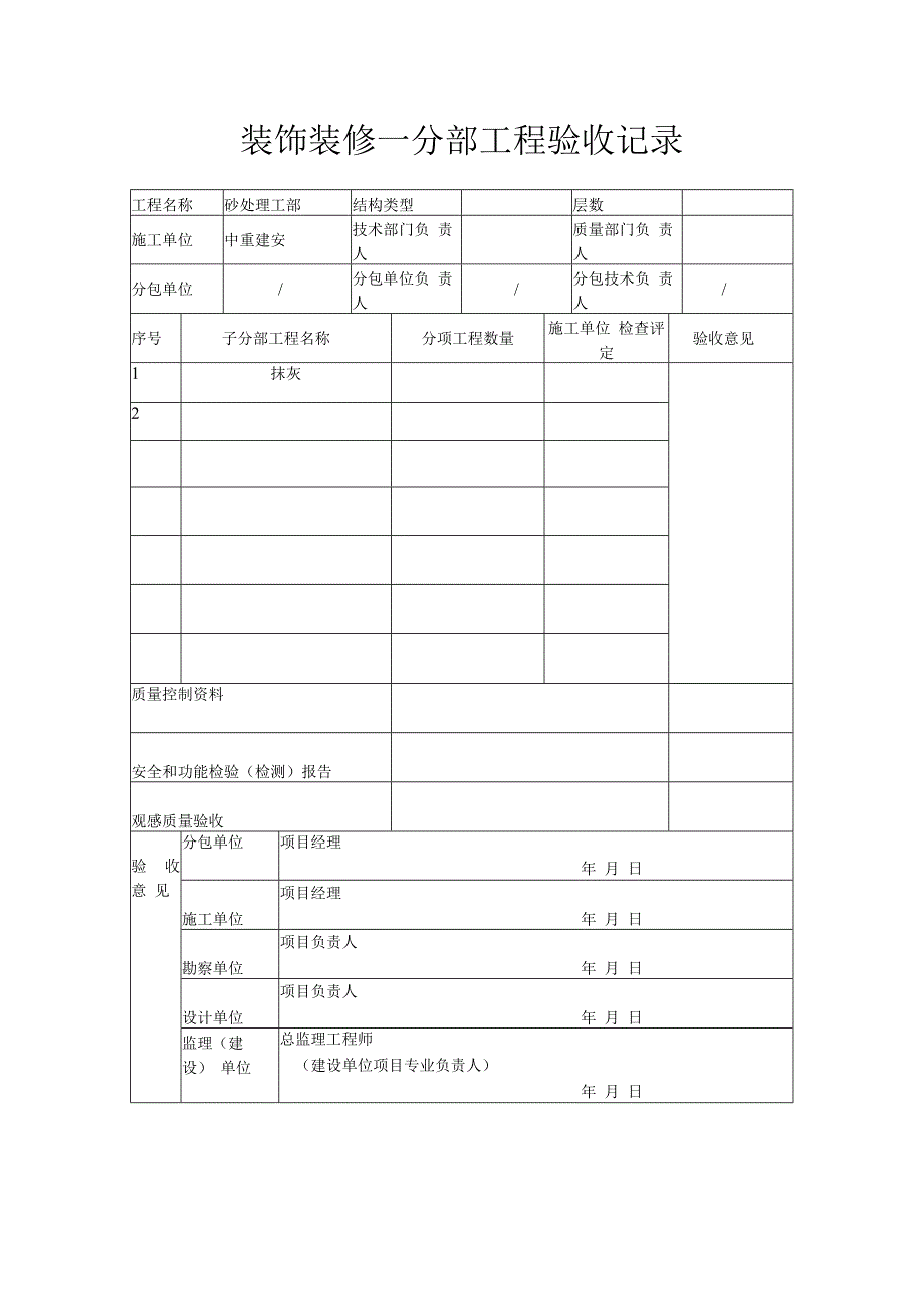 装饰装修分部工程验收记录.docx_第1页