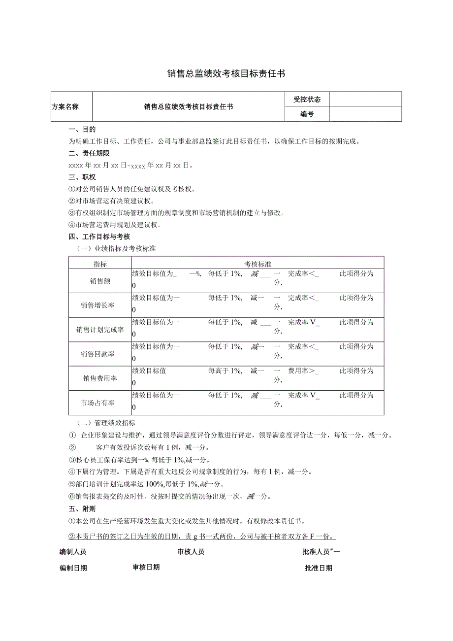 销售总监绩效考核目标责任书.docx_第1页