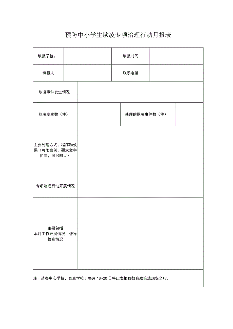 预防中小学生欺凌专项治理行动月报表.docx_第1页