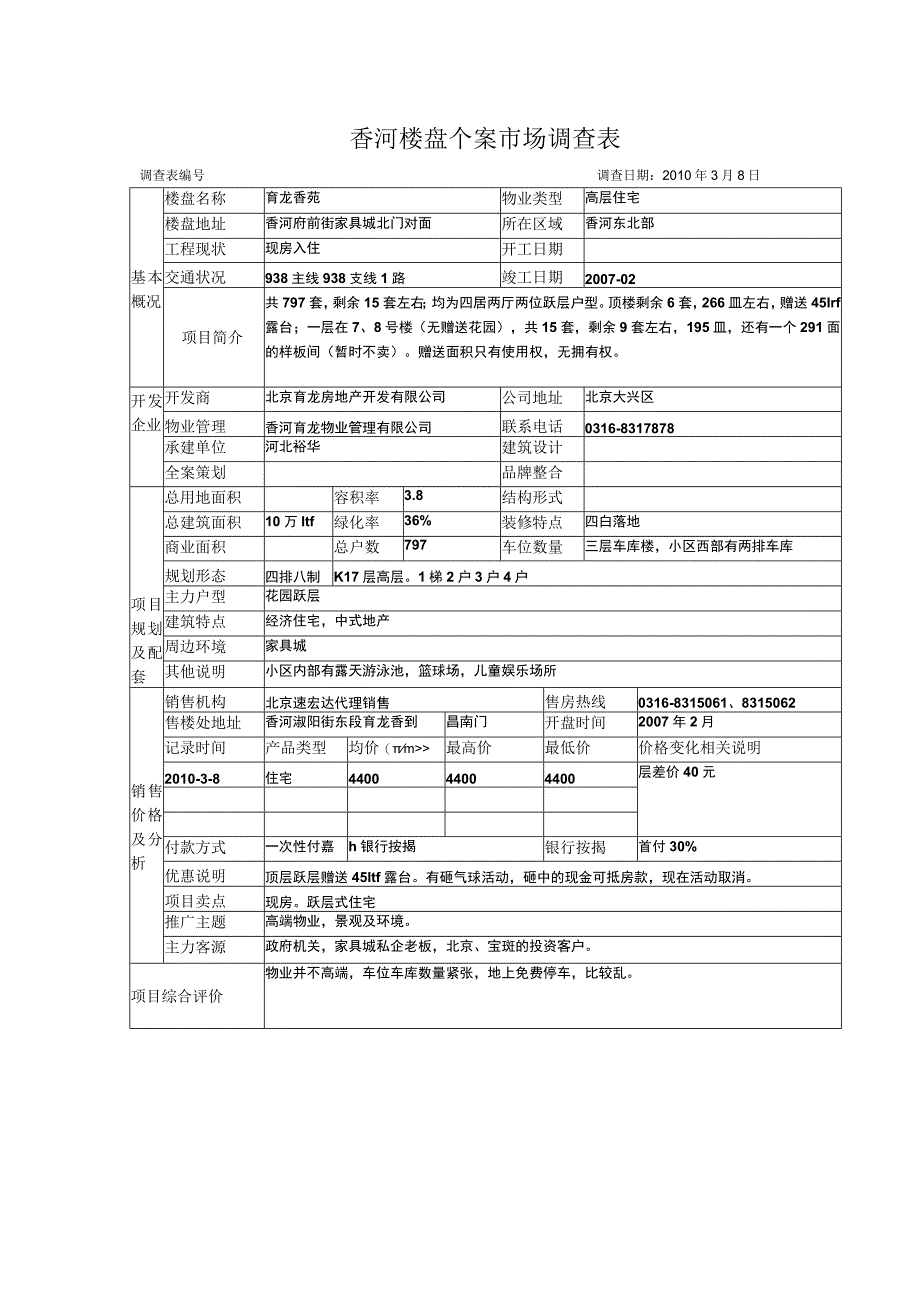 香河楼盘个案市场调查：育龙香苑.docx_第1页