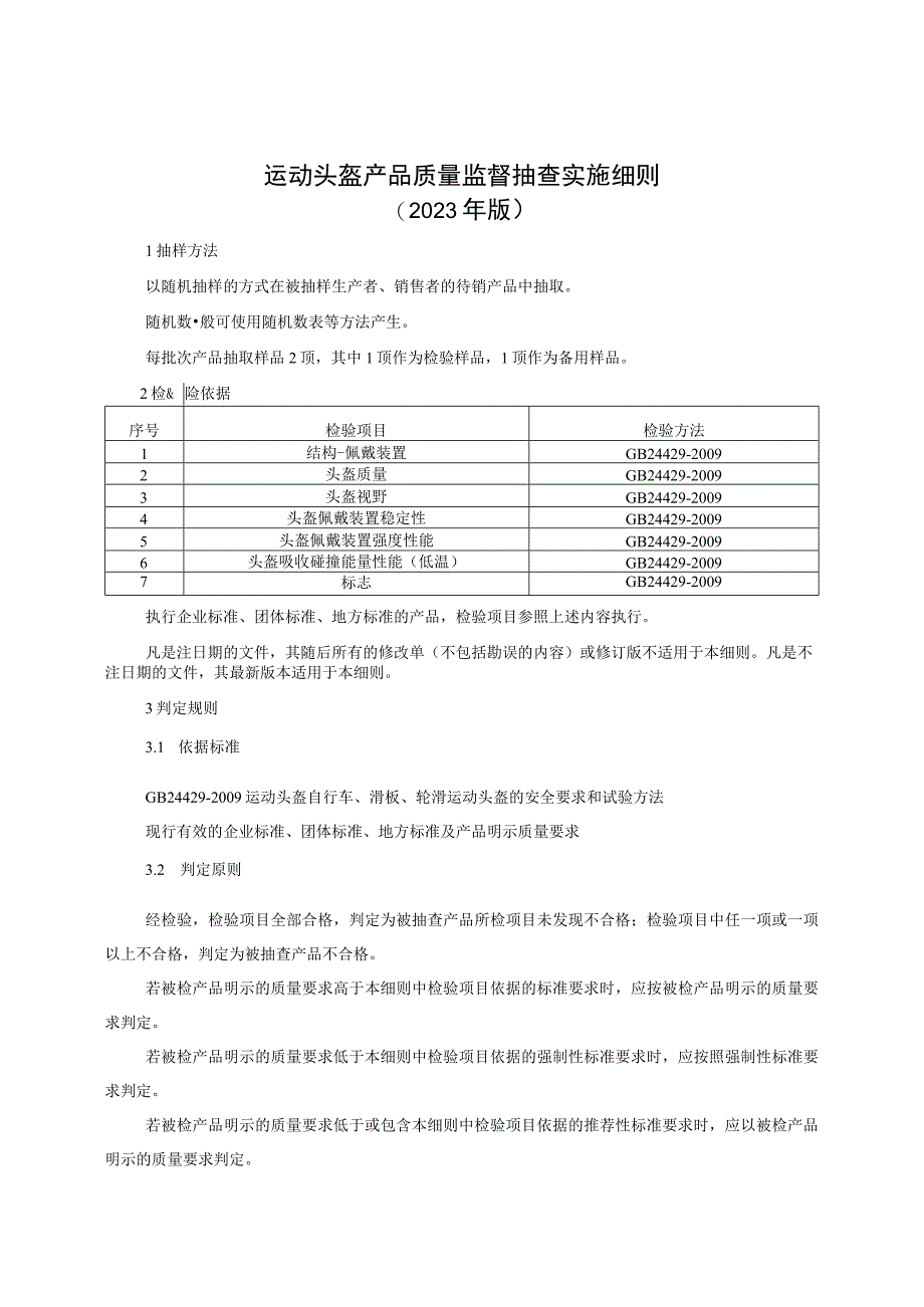 运动头盔产品质量监督抽查实施细则（2023年版）.docx_第1页