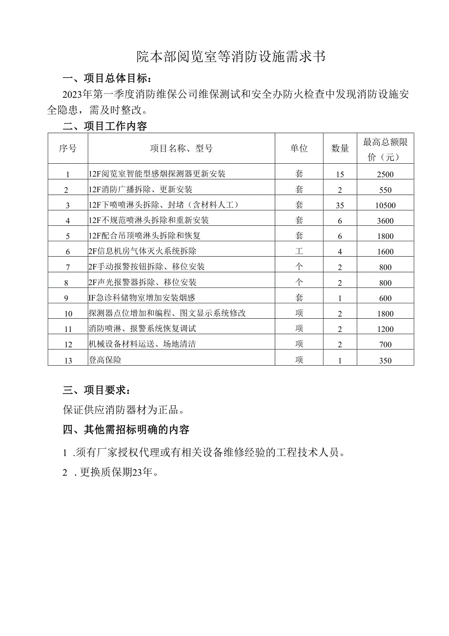 院本部阅览室等消防设施需求书.docx_第1页