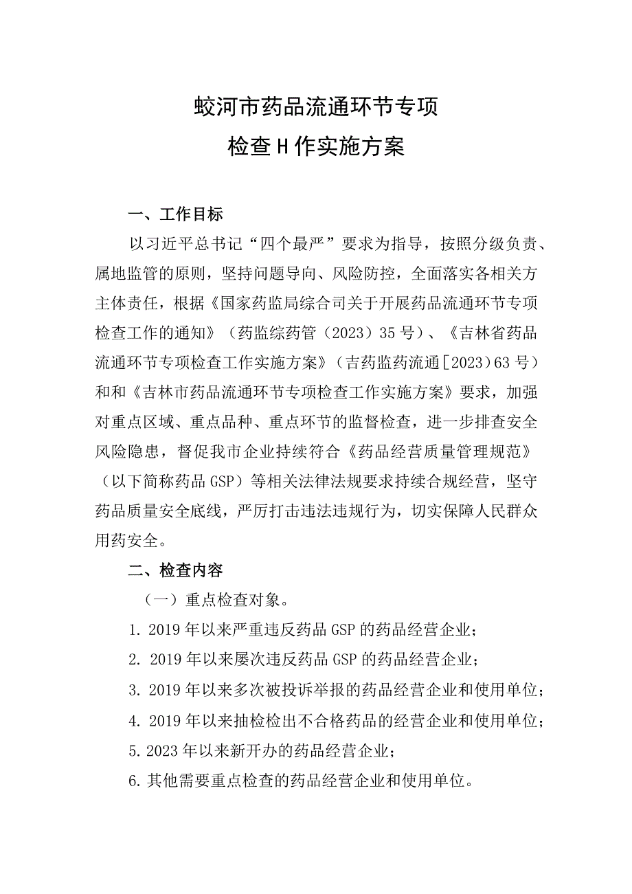 蛟河市药品流通环节专项检查工作实施方案.docx_第1页