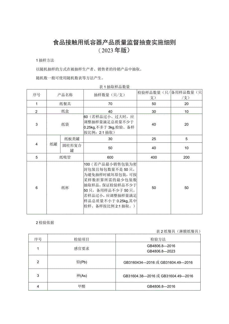 食品接触用纸容器产品质量监督抽查实施细则（2023年版）.docx_第1页