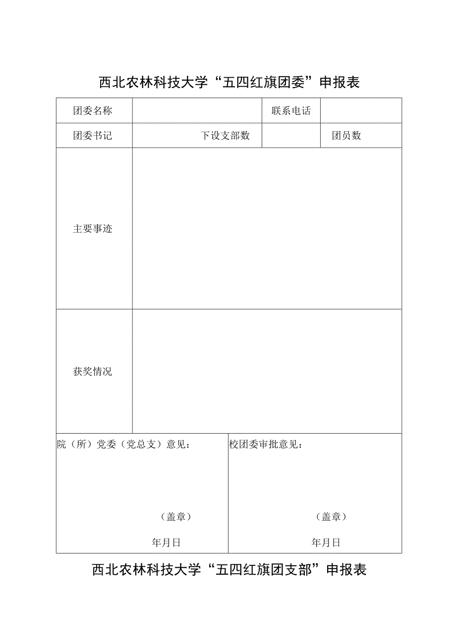 西北农林科技大学“五四红旗团委”申报表.docx_第1页