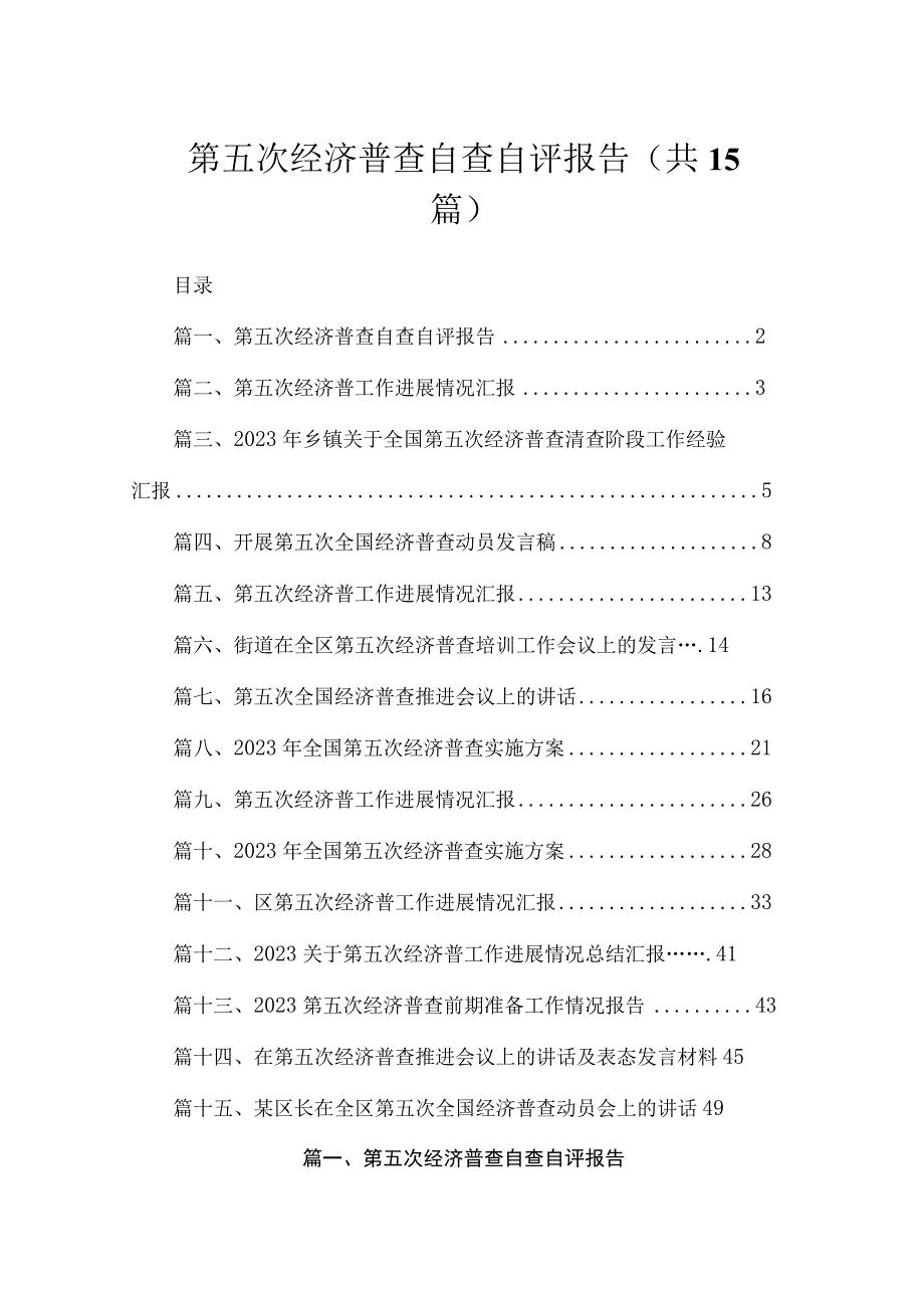 第五次经济普查自查自评报告（共15篇）.docx_第1页