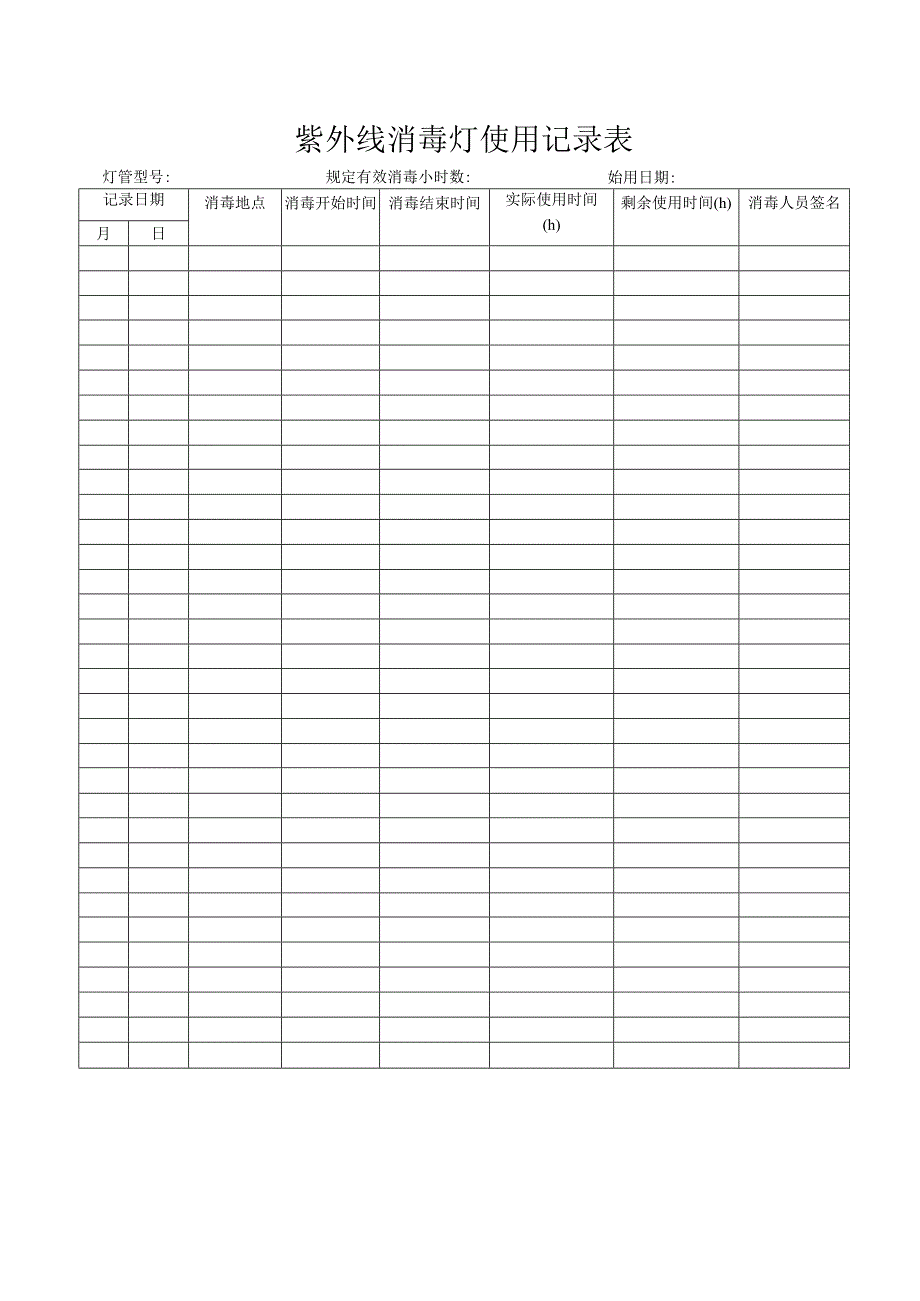 紫外线消毒灯使用记录表（标准版）.docx_第1页