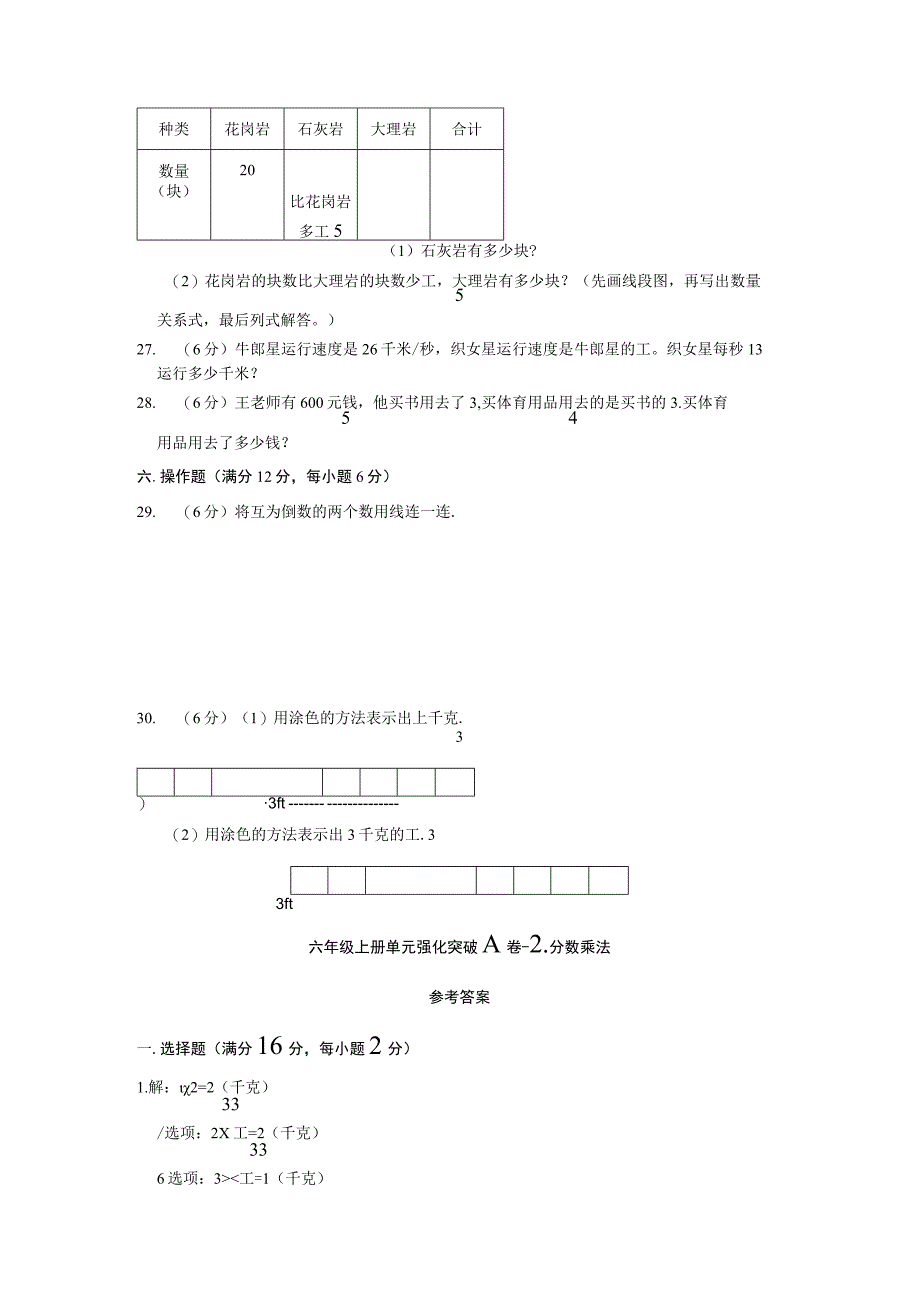 苏教版六年级上册单元强化突破A卷-2.分数乘法【含答案】.docx_第3页