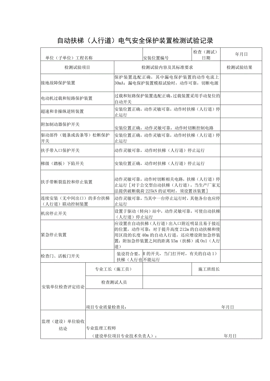 自动扶梯（人行道）电气安全保护装置检测试验记录.docx_第1页