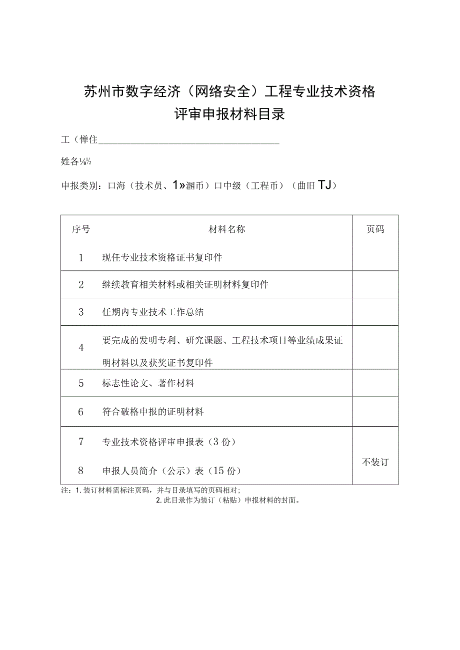 苏州市数字经济网络安全工程专业技术资格评审申报材料目录.docx_第1页