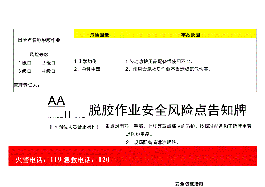 脱胶作业-安全风险点告知牌.docx_第1页