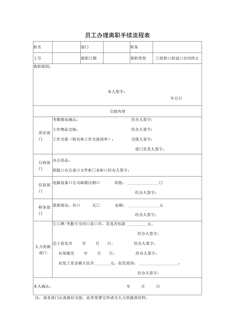 员工办理离职手续流程表模板.docx_第1页