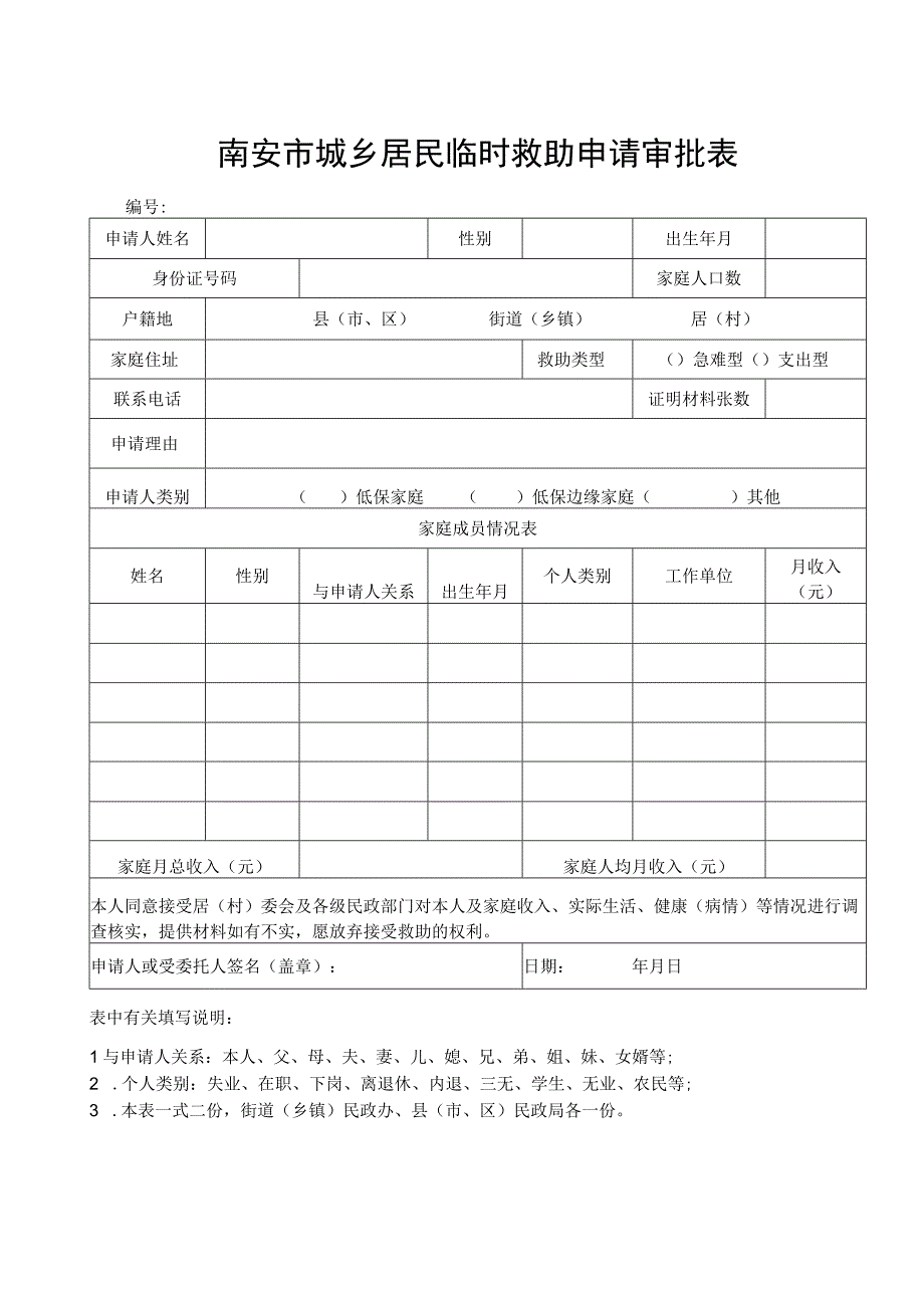 南安市城乡居民临时救助申请审批表.docx_第1页