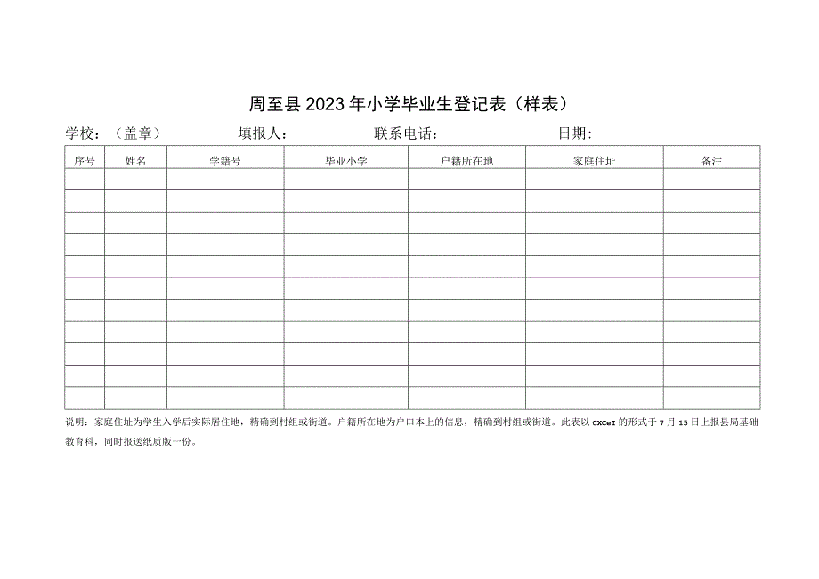 周至县2020年小学毕业生登记表样表.docx_第1页