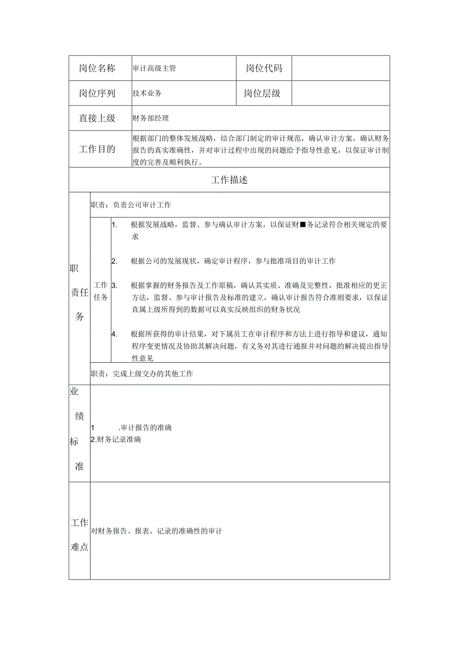 审计高级主管--工业制造类岗位职责说明书.docx_第1页