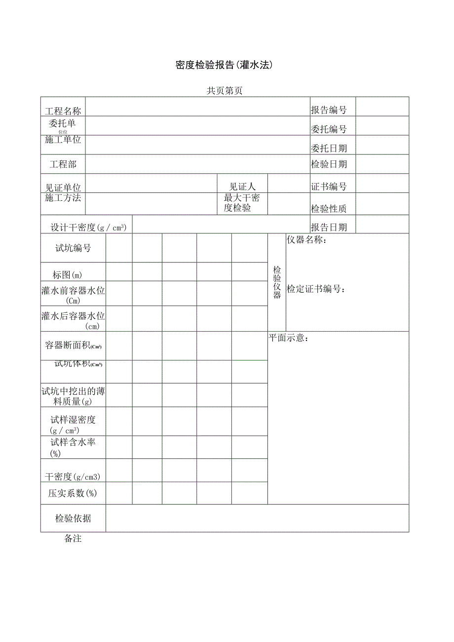 密度检验报告(灌水法).docx_第1页