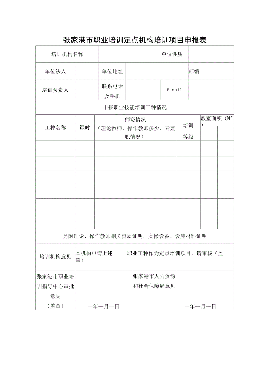 张家港市职业培训定点机构培训项目申报表.docx_第1页