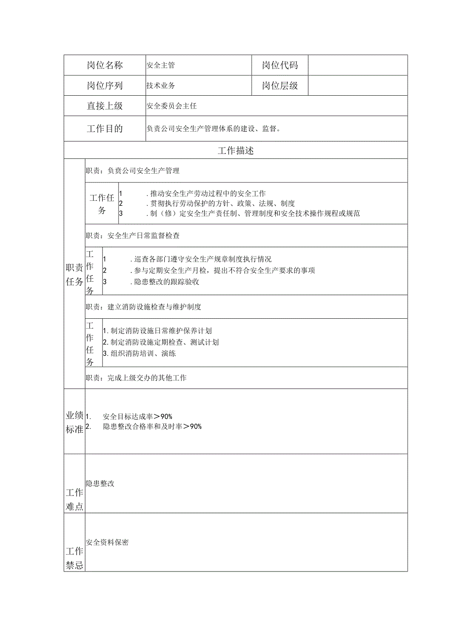 安全主管--工业制造类岗位职责说明书.docx_第1页