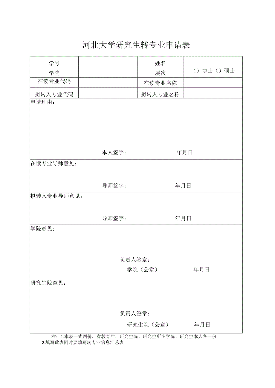 河北大学研究生转专业申请表.docx_第1页