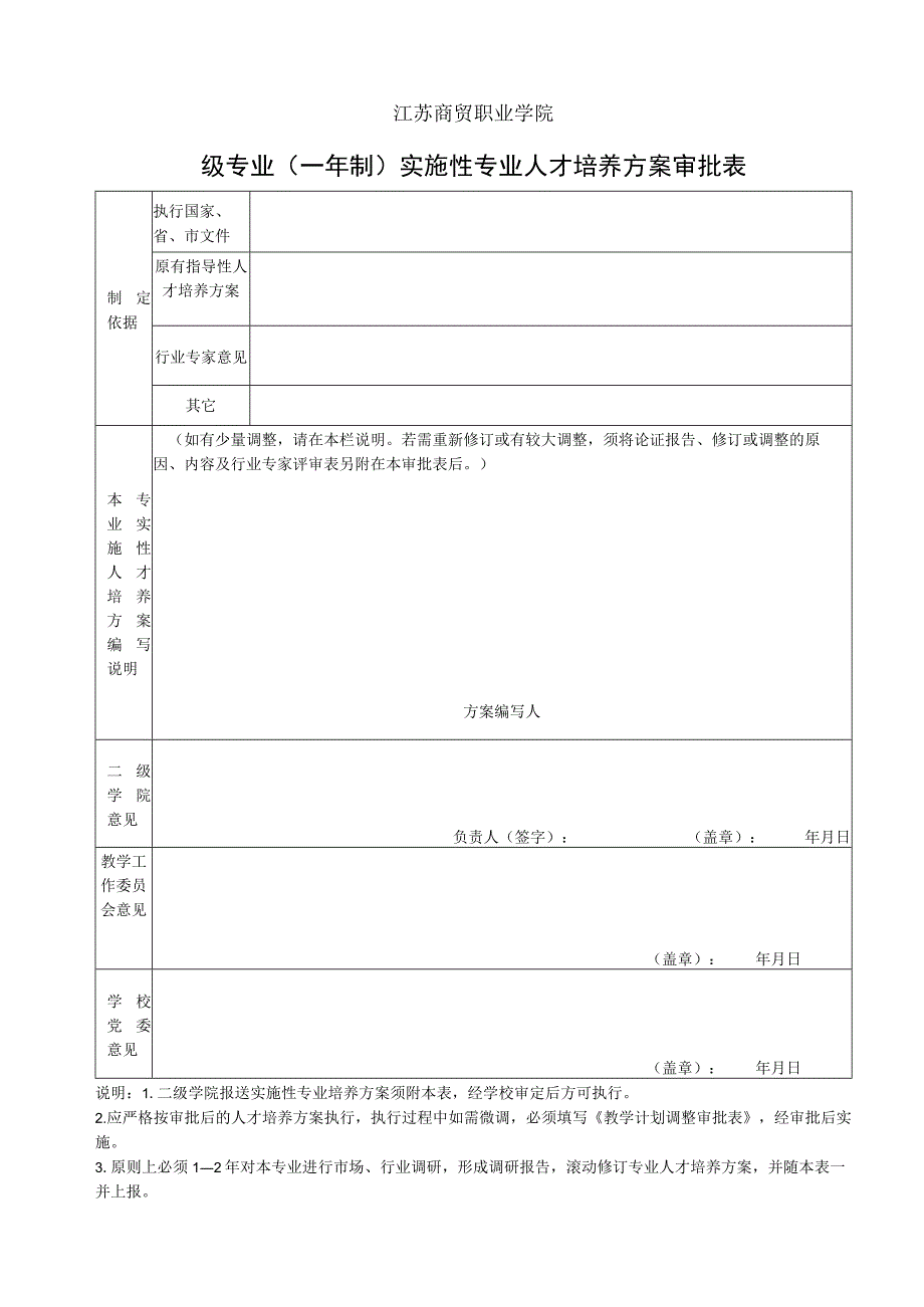 江苏商贸职业学院级专业年制实施性专业人才培养方案审批表.docx_第1页