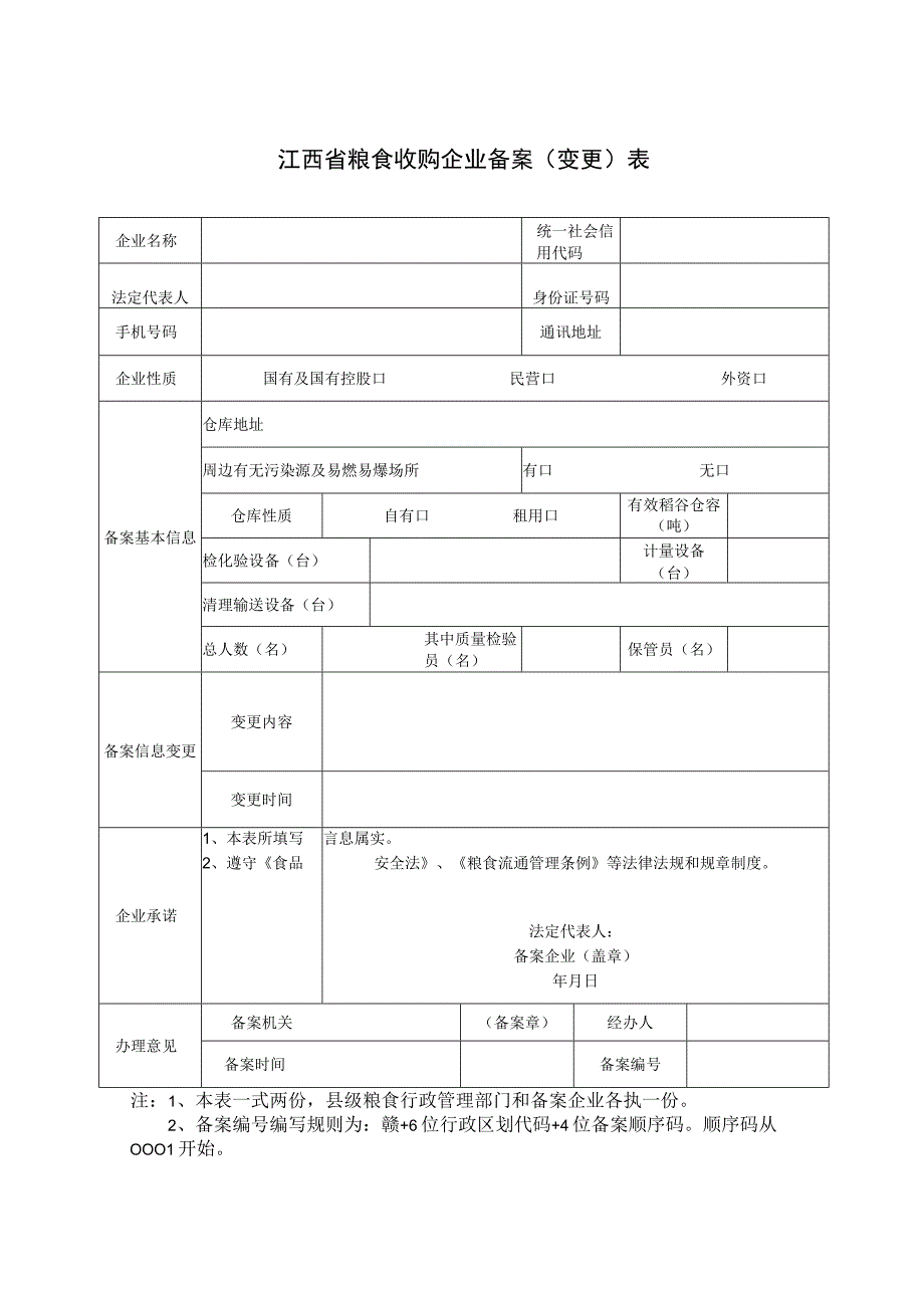 江西省粮食收购企业备案变更表.docx_第1页