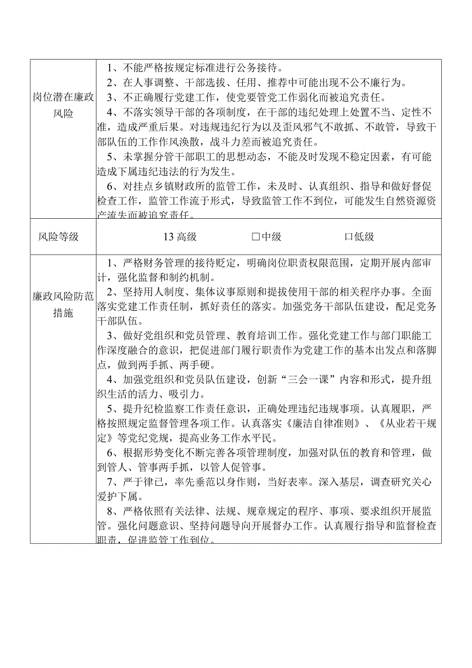 某县财政部门分管党政群团政法管理教科文办公室党务人事纪检监察机关工青妇等副职个人岗位廉政风险点排查登记表.docx_第2页