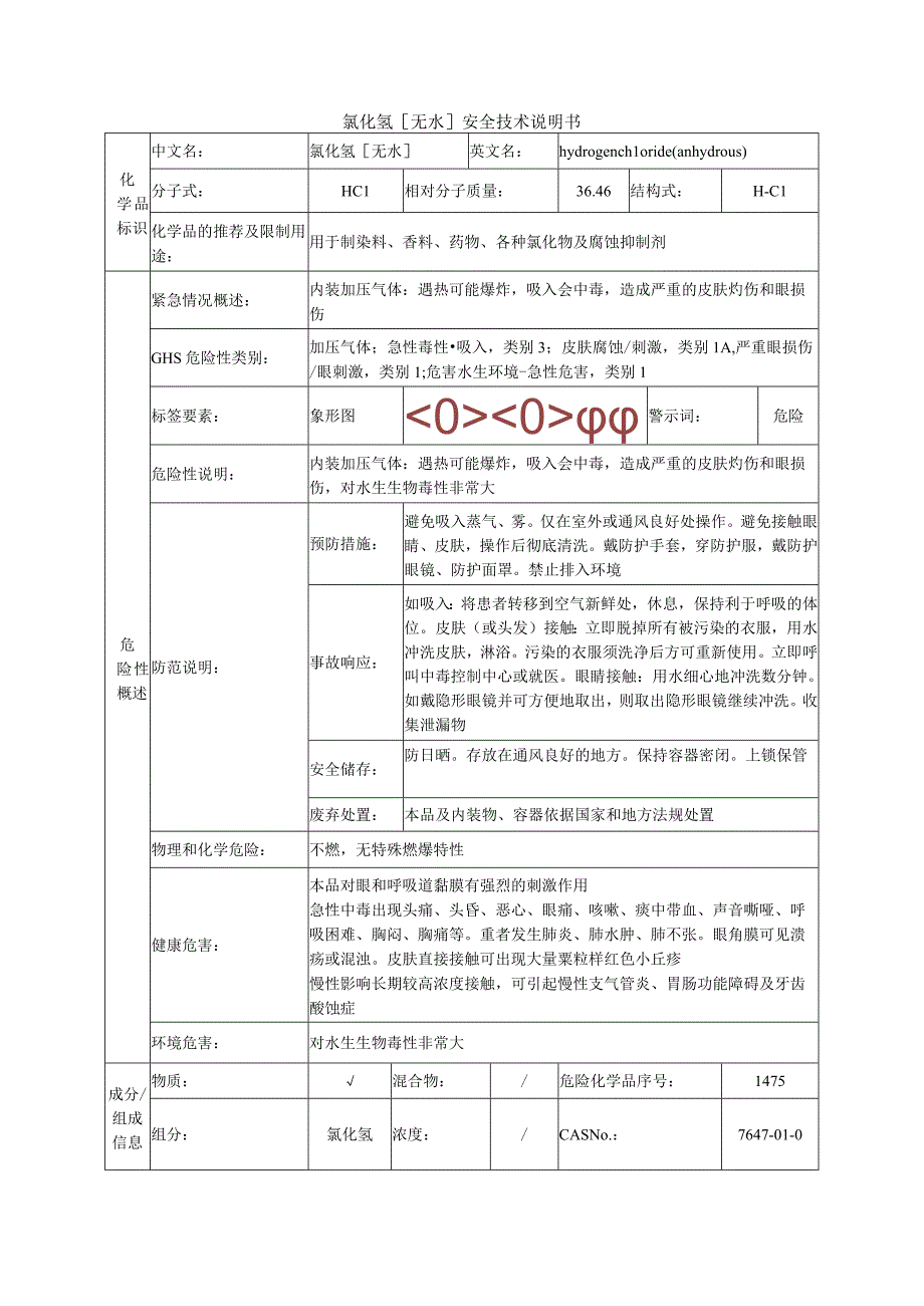 氯化氢无水安全技术说明书.docx_第1页