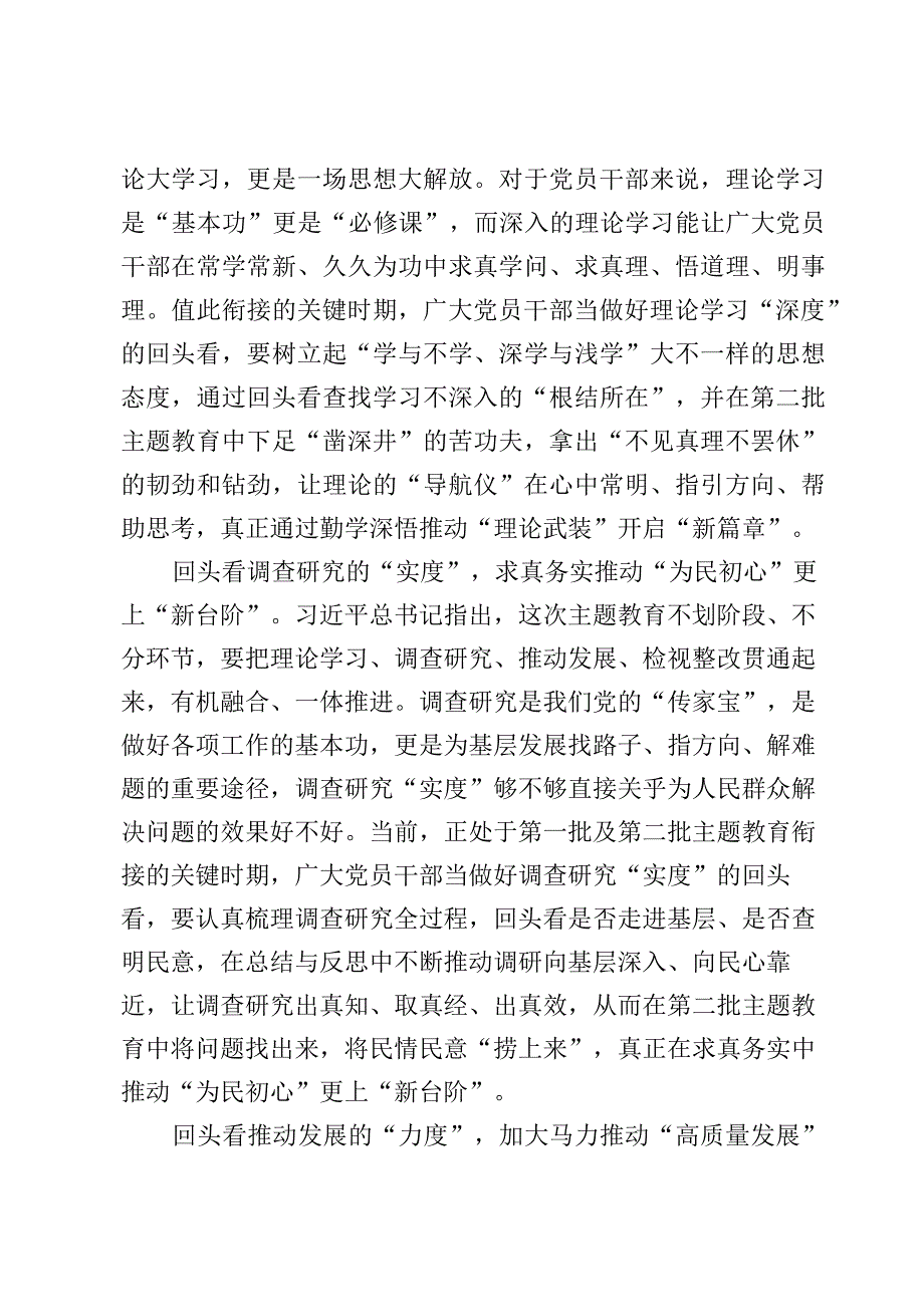 开展第一批主题教育回头看心得及第一批总结暨第二批部署会议精神学习心得体会【3篇】.docx_第2页