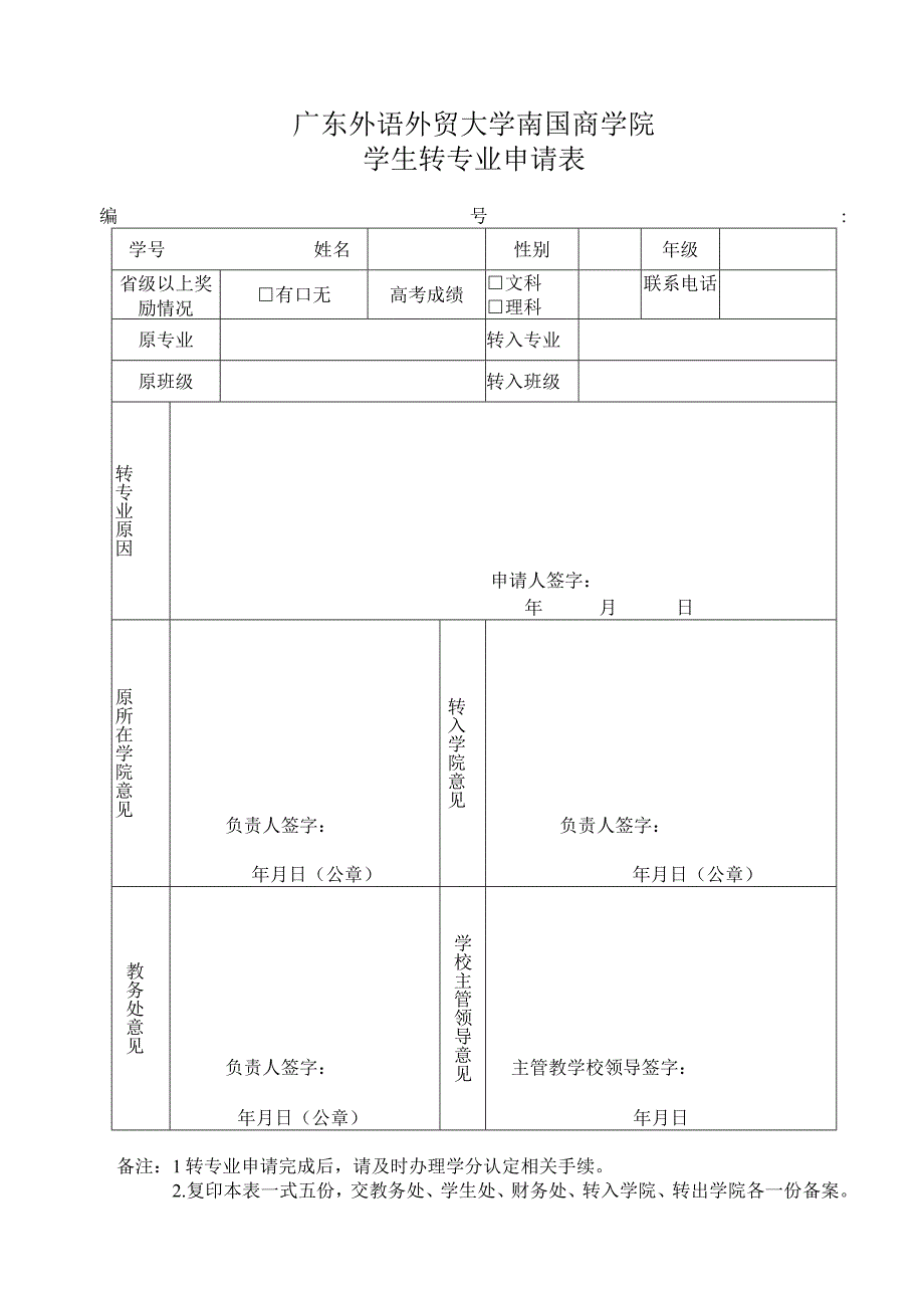 广东外语外贸大学南国商学院学生转专业申请表.docx_第1页