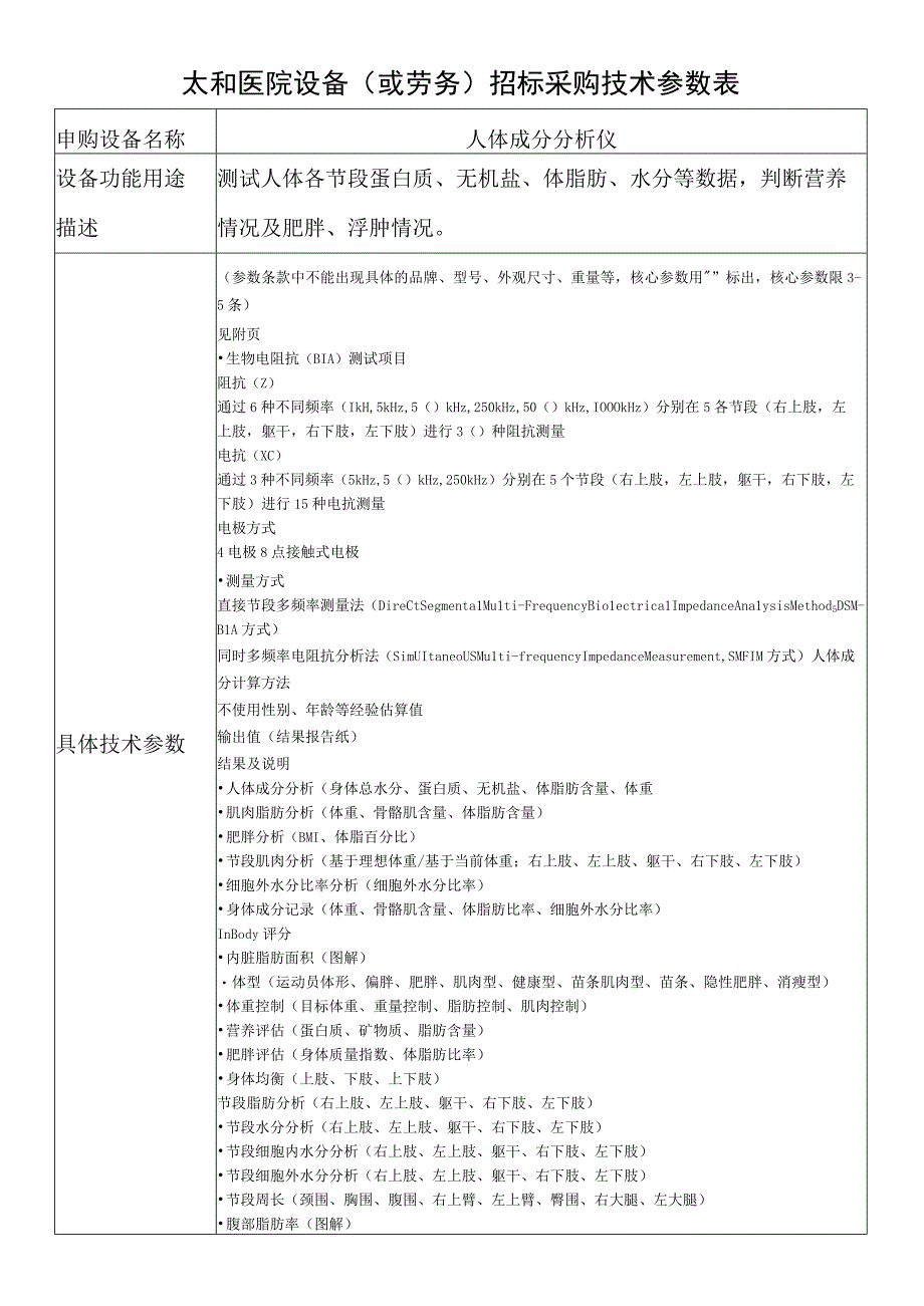 太和医院设备或劳务招标采购技术参数表.docx_第1页