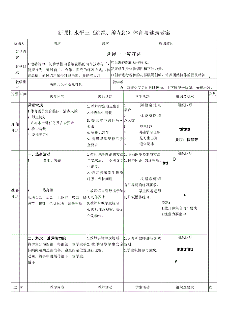 水平三（五、六年级）体育《跳绳-编花跳》公开课教案.docx_第1页