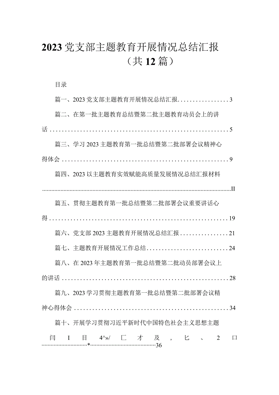 2023党支部主题教育开展情况总结汇报【12篇精选】供参考.docx_第1页