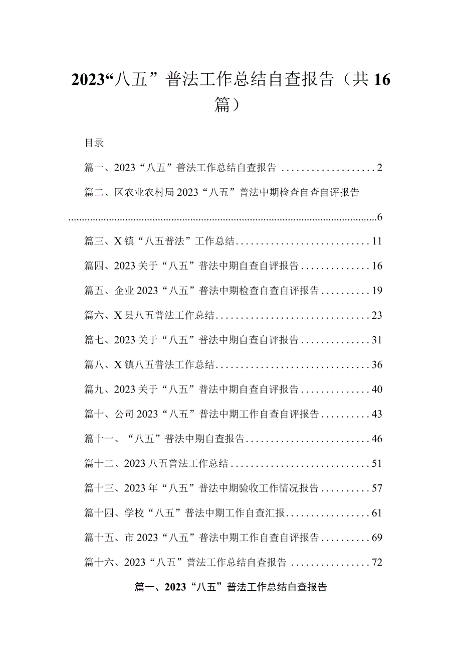 2023“八五”普法工作总结自查报告范文【16篇】.docx_第1页