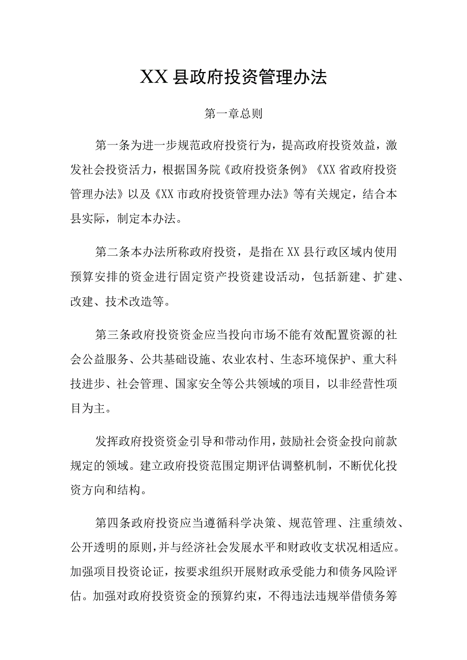 XX县政府投资管理办法.docx_第1页