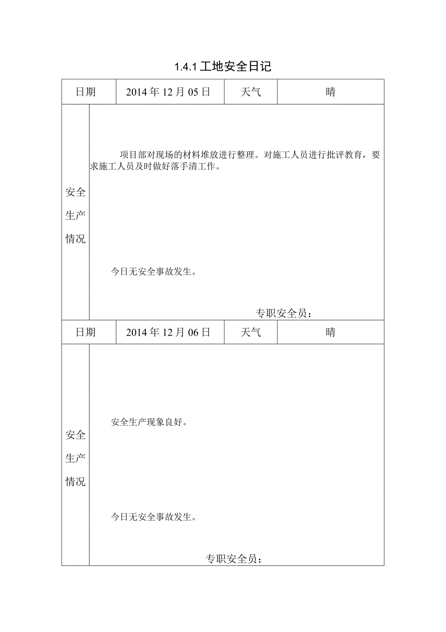 [施工资料]工地安全日记(15).docx_第1页