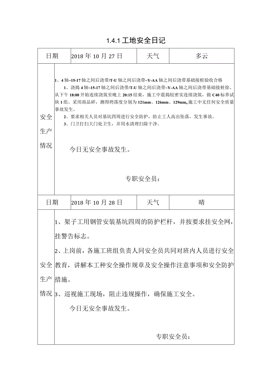 [施工资料]工地安全日记(33).docx_第1页