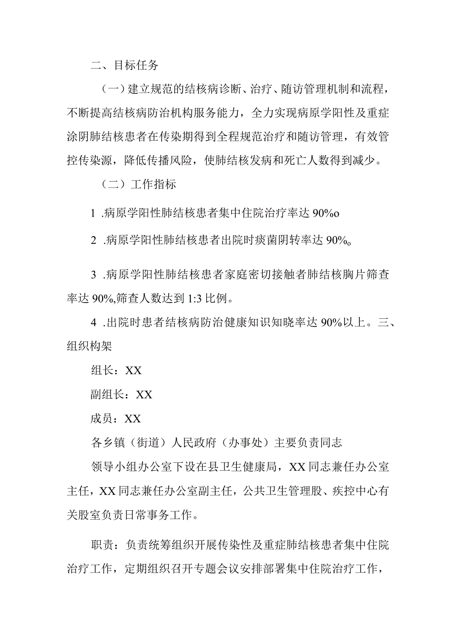 XX县传染性及重症肺结核患者集中住院治疗实施方案.docx_第2页