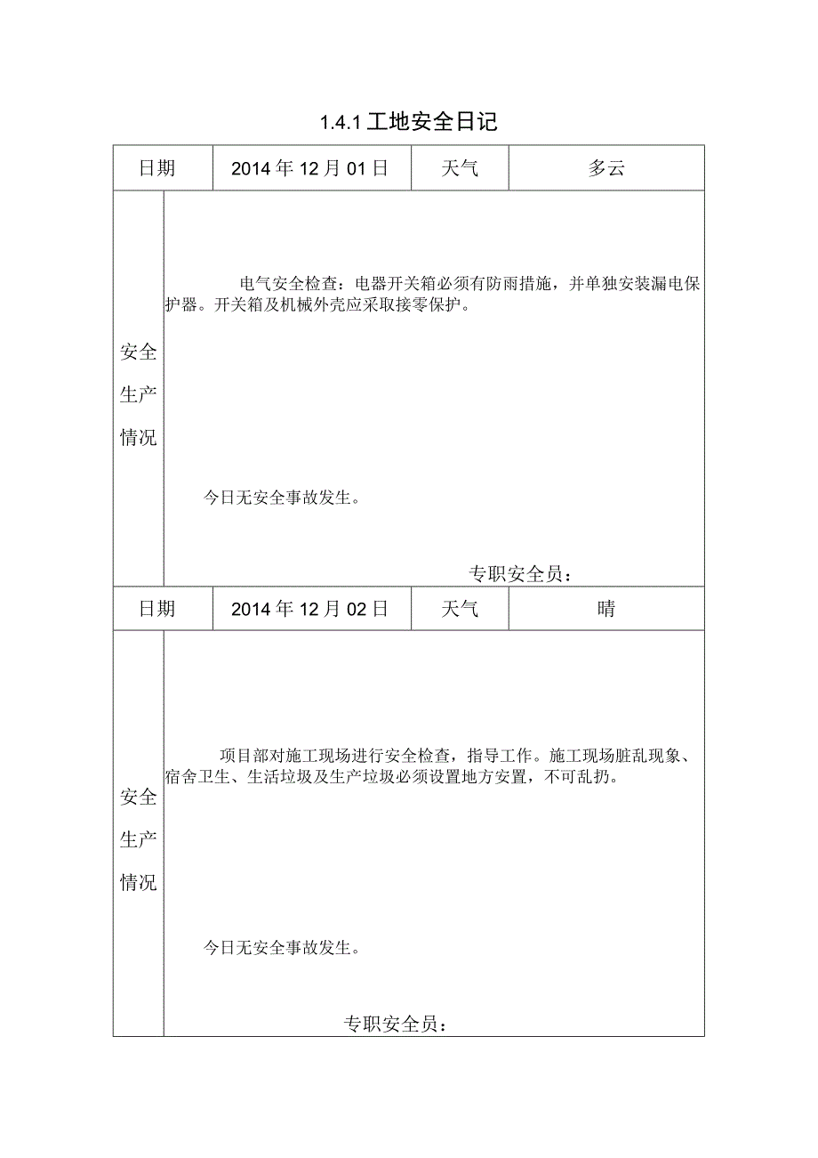 [施工资料]工地安全日记(13).docx_第1页