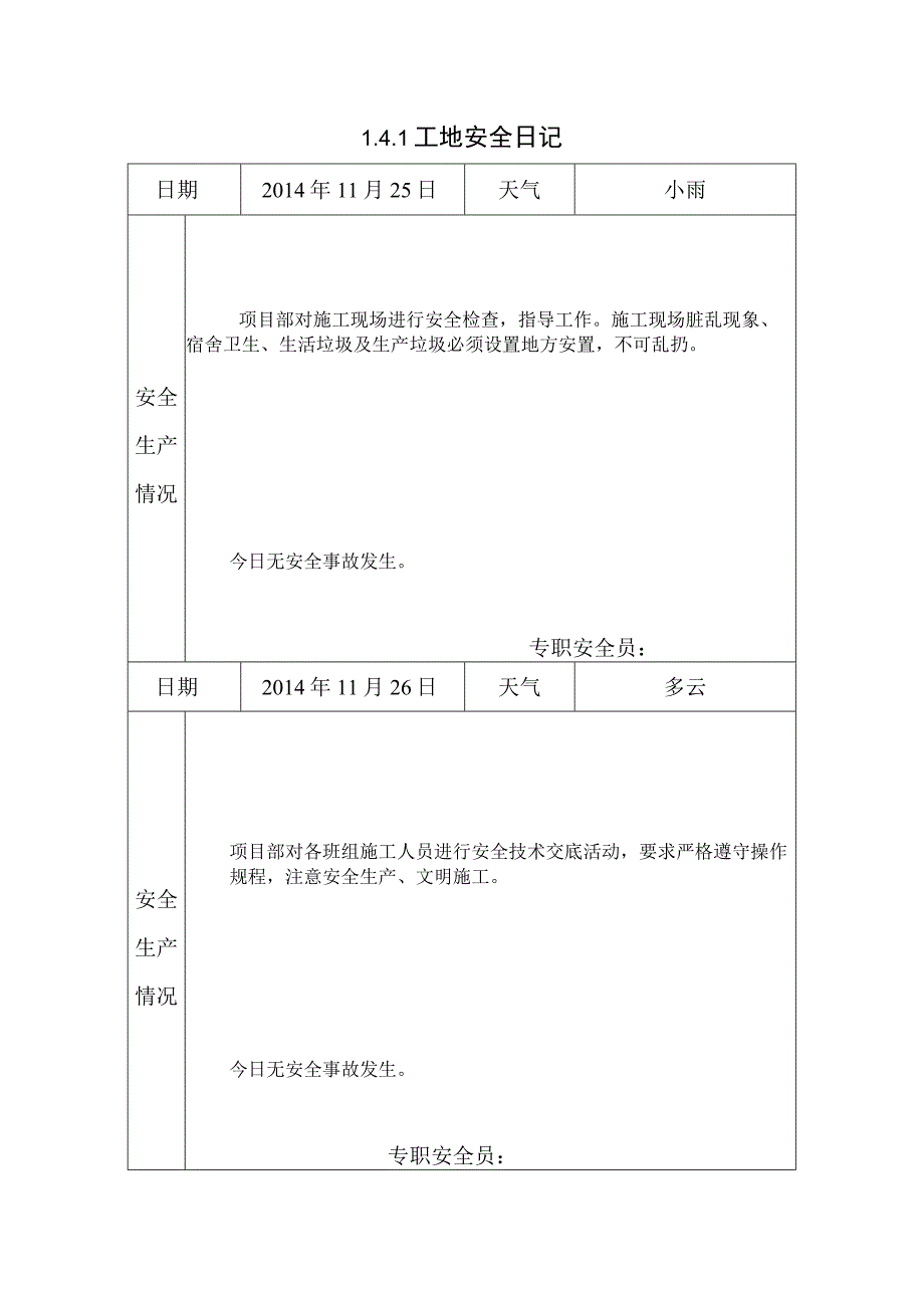 [施工资料]工地安全日记(10).docx_第1页