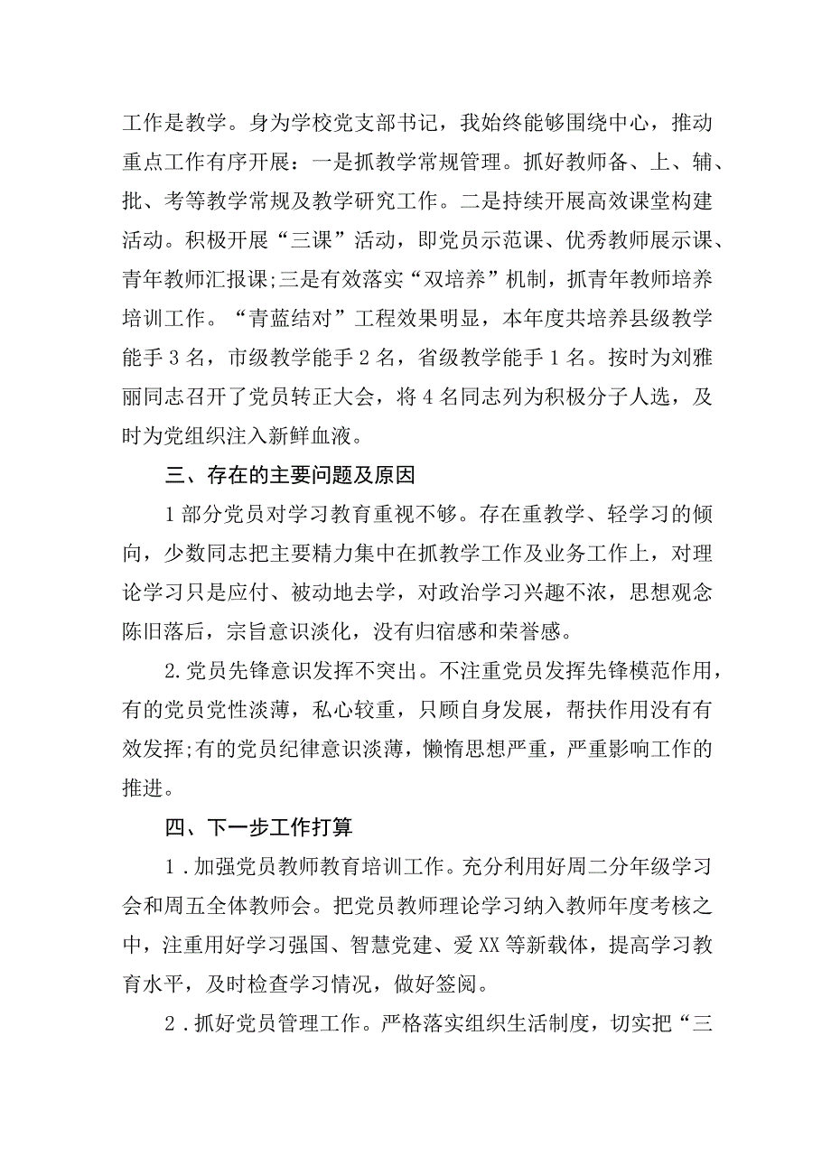 XX第二中学党支部书记抓党建述职报告.docx_第3页