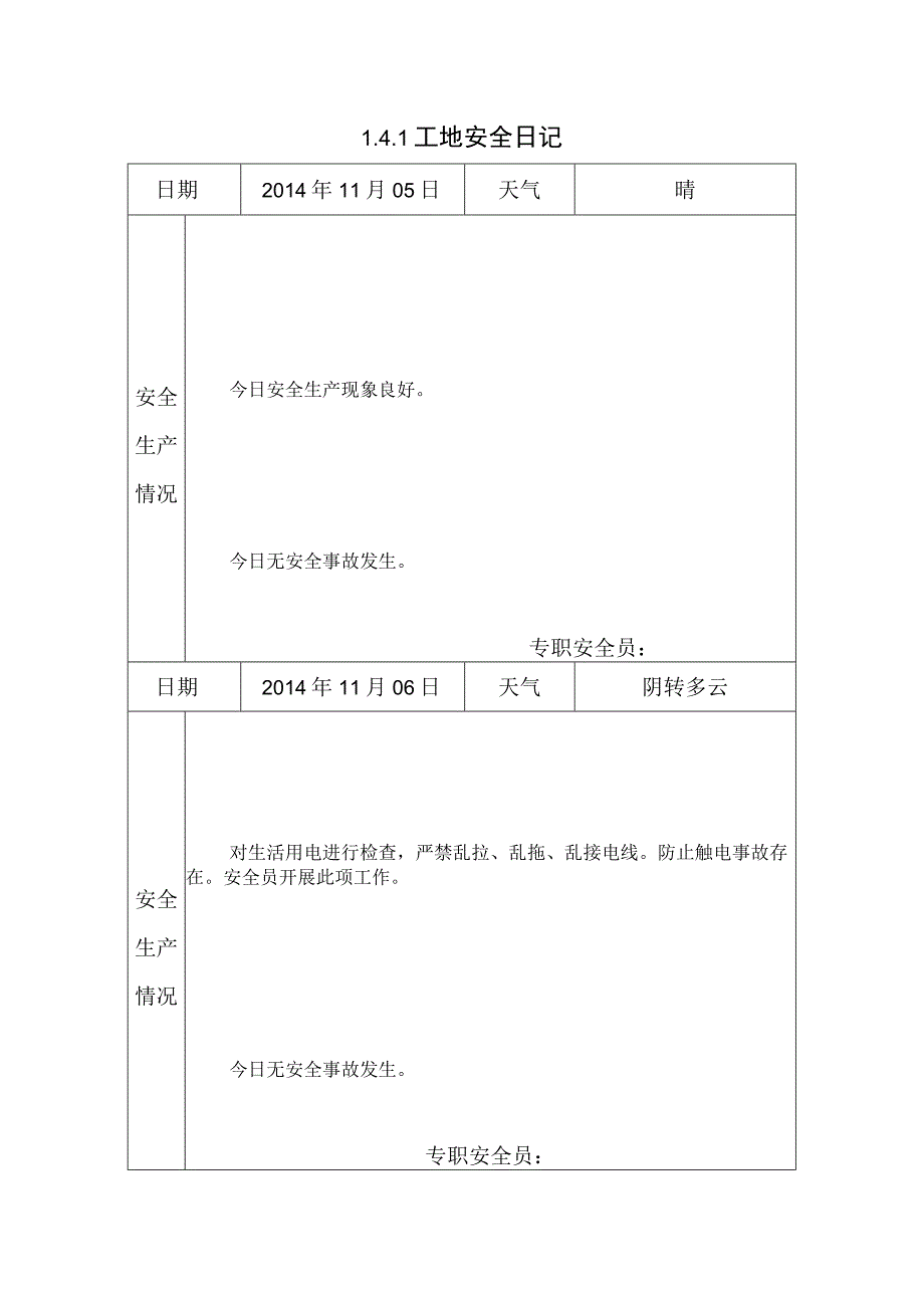 [施工资料]工地安全日记(1).docx_第1页