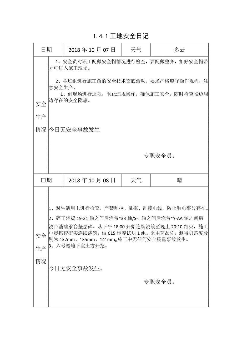 [施工资料]工地安全日记(23).docx_第1页